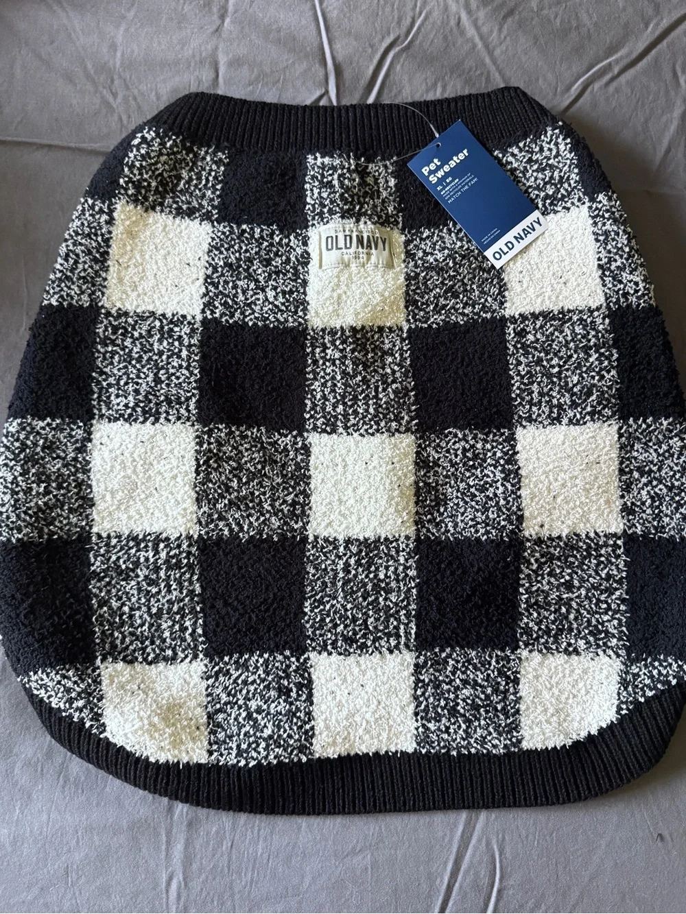 Old Navy Black & White Buffalo Check Pet Sweater